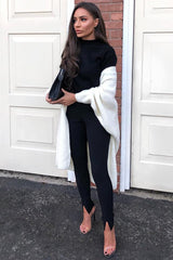 Black High Waist Seam Front Crepe Leggings - Liviah-Leggings