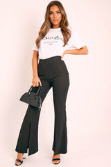 Black High Waist Split Front Trousers - Adraya-Trousers