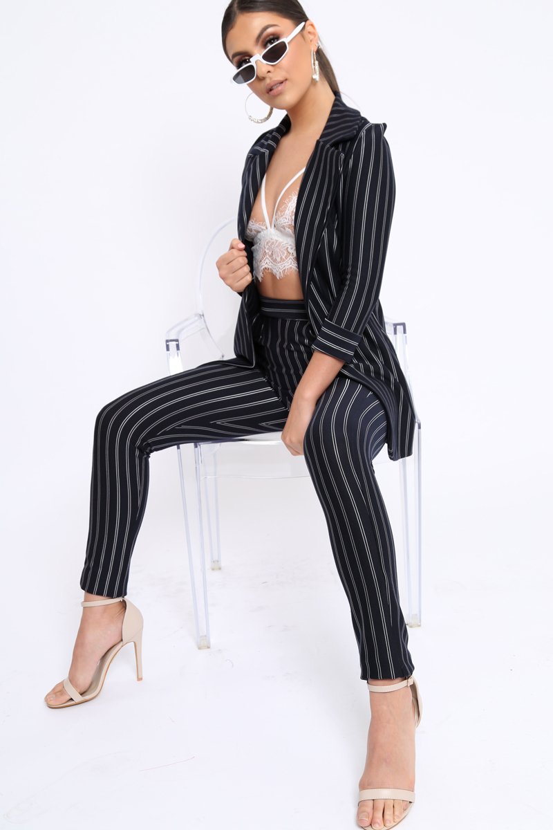 Black High Waist Striped Trousers - Savina-Trousers