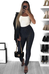Black High Waist Striped Trousers - Savina-Trousers