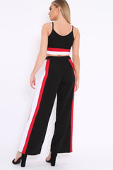 Black High Waist Trousers with Red and White Side Stripes - Enia-Trousers
