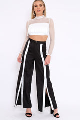 Black High Waist White Strip Trousers - Berdie-Trousers