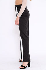 Black High Waist White Strip Trousers - Berdie-Trousers