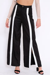 Black High Waist White Strip Trousers - Berdie-Trousers