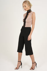 Black High Waisted Cropped Culottes - Tola-Trousers