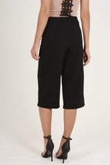 Black High Waisted Cropped Culottes - Tola-Trousers