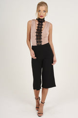 Black High Waisted Cropped Culottes - Tola-Trousers