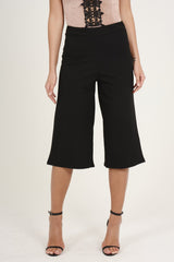 Black High Waisted Cropped Culottes - Tola-Trousers