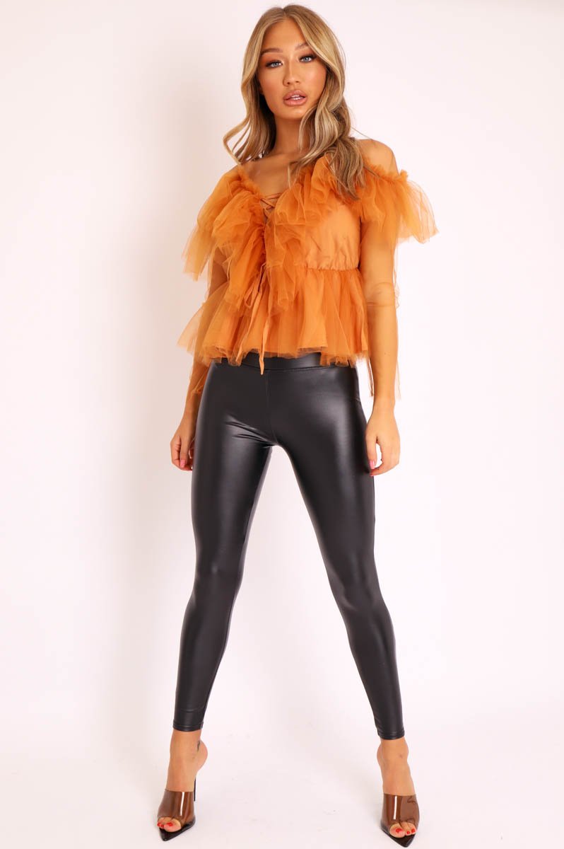 Black High Waisted PU Leather Leggings - Ronae-Leggings