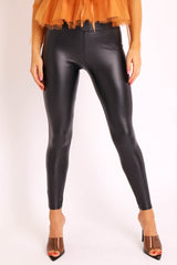 Black High Waisted PU Leather Leggings - Ronae-Leggings