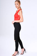 Black High Waisted Ripped Knee Skinny Jeans - Amara-Jeans