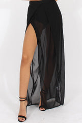 Black High Waisted Sheer Maxi Skirt - Ivy-Skirts