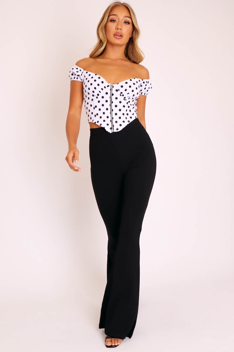Black High Waisted Side Zip Flare Trousers - Billie-Trousers