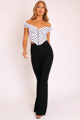Black High Waisted Side Zip Flare Trousers - Billie-Trousers