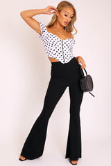 Black High Waisted Side Zip Flare Trousers - Billie-Trousers