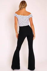 Black High Waisted Side Zip Flare Trousers - Billie-Trousers