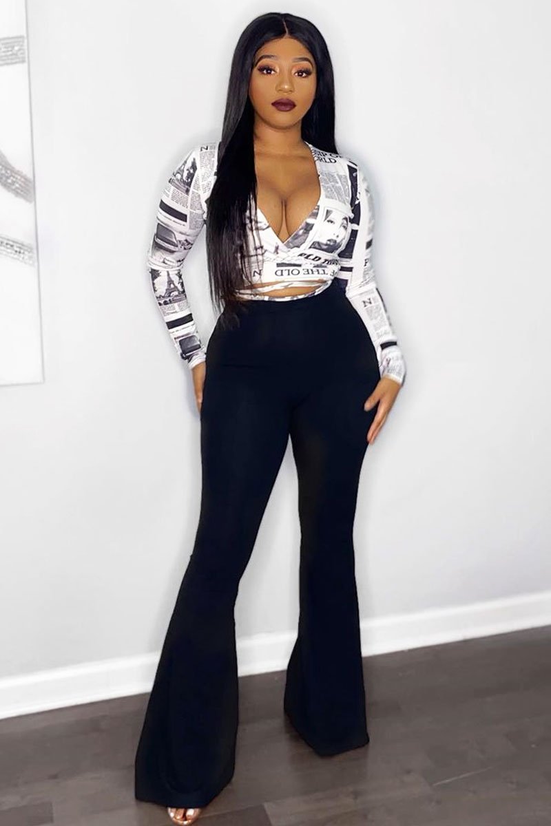 Black High Waisted Side Zip Flare Trousers - Billie-Trousers