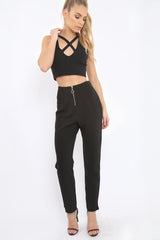 Black High Waisted Trousers - Zeenia-Trousers