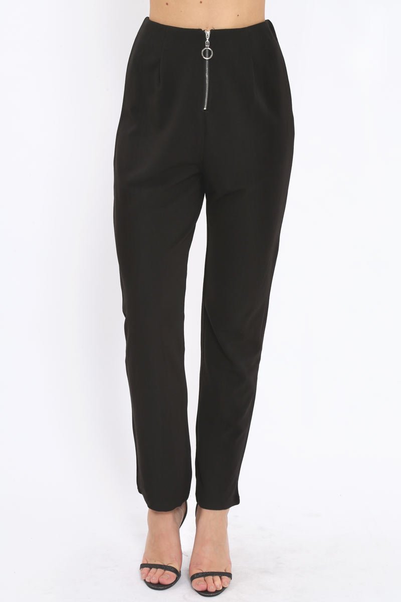 Black High Waisted Trousers - Zeenia-Trousers