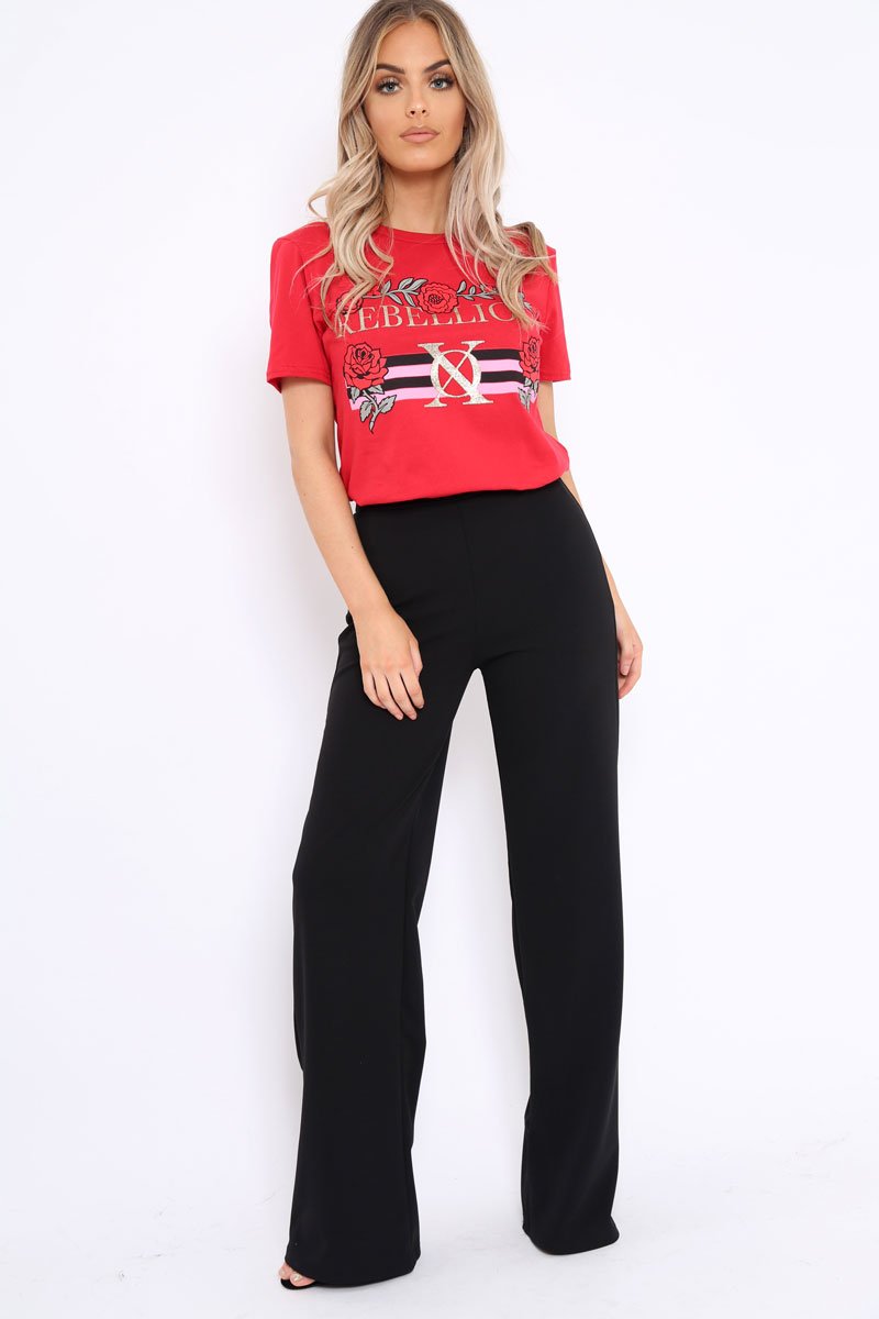 Black High Waisted Wide Leg Trousers - Maise-Trousers
