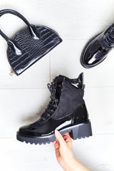 Black Hiker Style Ankle Boots - Genevie-Boots