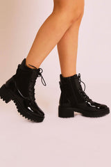 Black Hiker Style Ankle Boots - Genevie-Boots