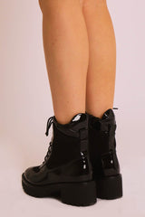 Black Hiker Style Ankle Boots - Genevie-Boots