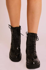 Black Hiker Style Ankle Boots - Genevie-Boots