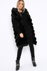 Black Hooded Faux Fur Gilet - Jadie-Jackets