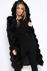 Black Hooded Faux Fur Gilet - Jadie-Jackets