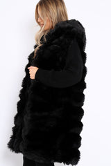Black Hooded Faux Fur Gilet - Jadie-Jackets