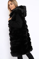 Black Hooded Faux Fur Gilet - Jadie-Jackets