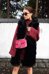 Black Hooded Faux Fur Gilet - Jadie-Jackets