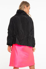 Black Hooded Zip Front Rain Parka - Leticia-Coats
