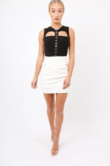 Black Hook And Eye Cut Out Bodysuit - Reign-Bodysuits