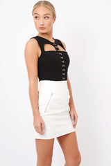 Black Hook And Eye Cut Out Bodysuit - Reign-Bodysuits