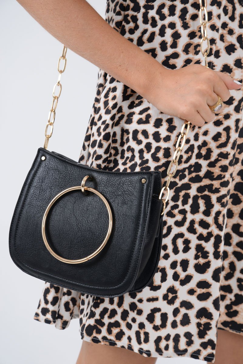 Black Hoop Handle Cross Body Bag - Adelene-Bags