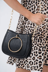 Black Hoop Handle Cross Body Bag - Adelene-Bags