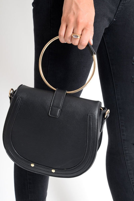 Black Hoop Handle Saddle Bag - Kylah