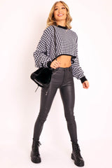Black Hounds-Tooth Cropped Batwing Jumper - Lizy-Jumper
