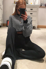 Black Hounds-Tooth Cropped Batwing Jumper - Lizy-Jumper