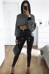 Black Hounds-Tooth Cropped Batwing Jumper - Lizy-Jumper