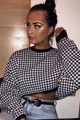 Black Hounds-Tooth Cropped Batwing Jumper - Lizy-Jumper