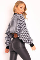 Black Hounds-Tooth Cropped Batwing Jumper - Lizy-Jumper