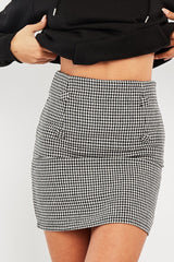 Black Houndstooth Button Mini Skirt - Ruthie-Skirts