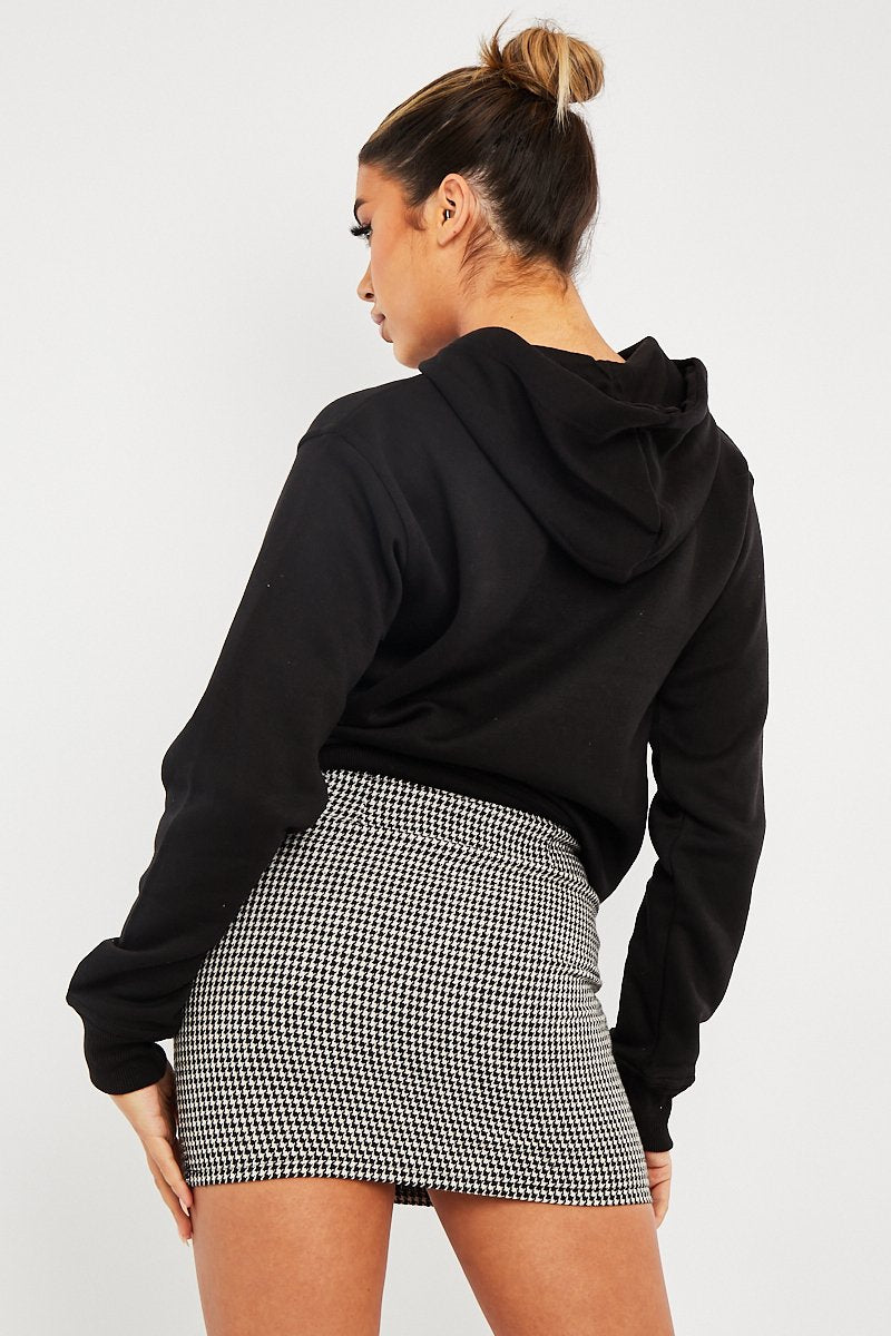 Black Houndstooth Button Mini Skirt - Ruthie-Skirts