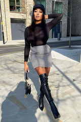 Black Houndstooth Button Mini Skirt - Ruthie-Skirts