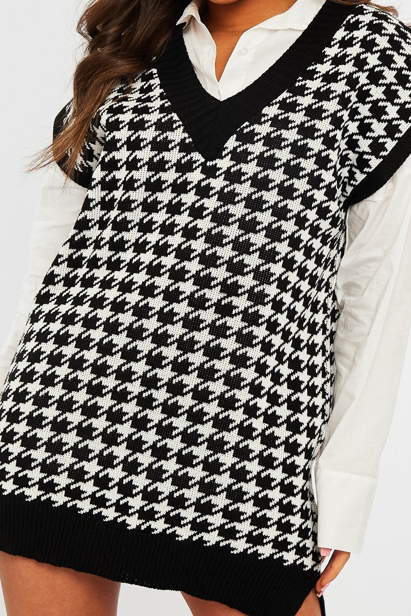 Black Houndstooth Knit Vest - Hazel-Jumper