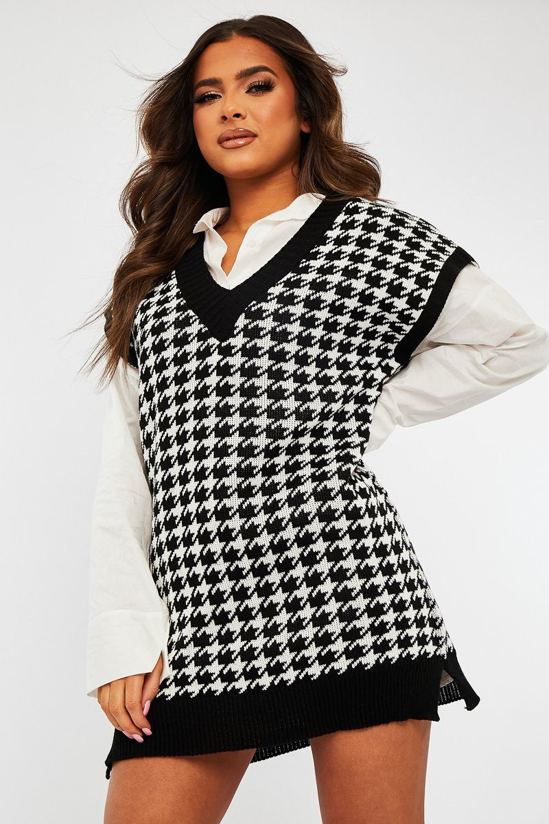 Black Houndstooth Knit Vest - Hazel-Jumper
