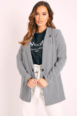 Black Houndstooth Single Breasted Blazer - Bellah-Blazers